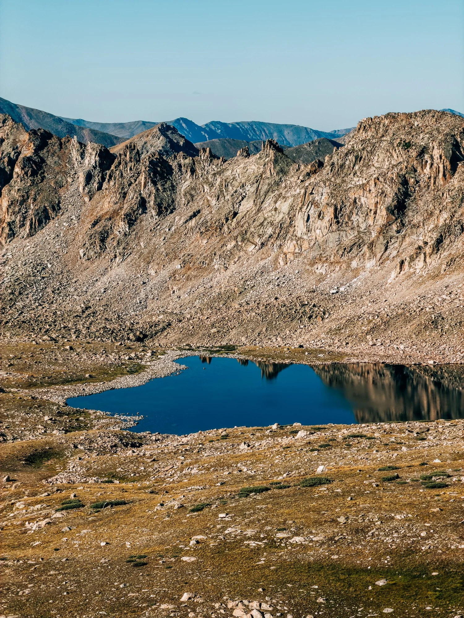 Bear Lake in upper Horn Fork Basin, seen from the Mount Harvard boulder field