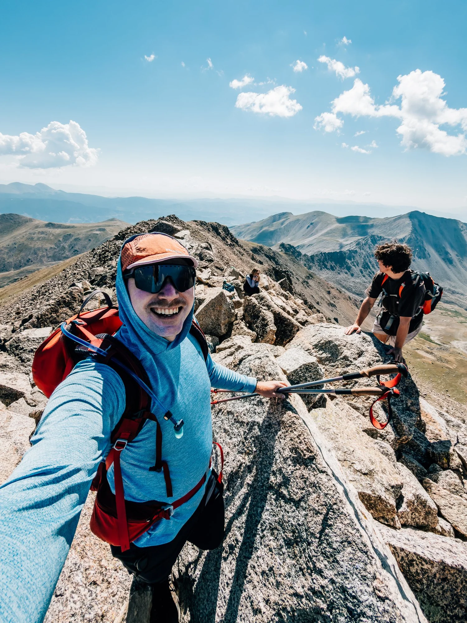 Anton celebrating on the Mount Harvard summit, 14,420 feet