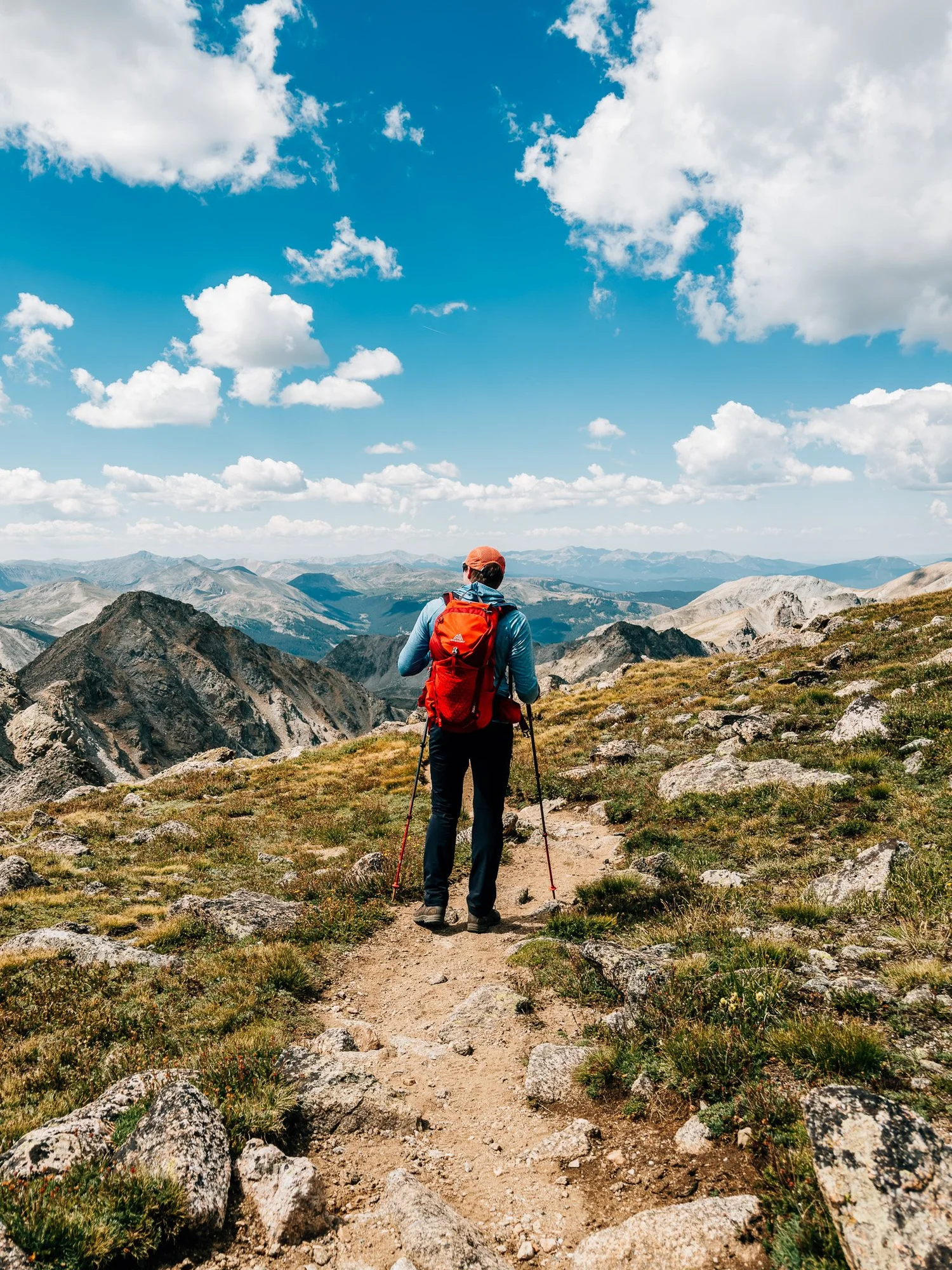 Anton descending Mount Harvard, taking in the Collegiate Peaks views