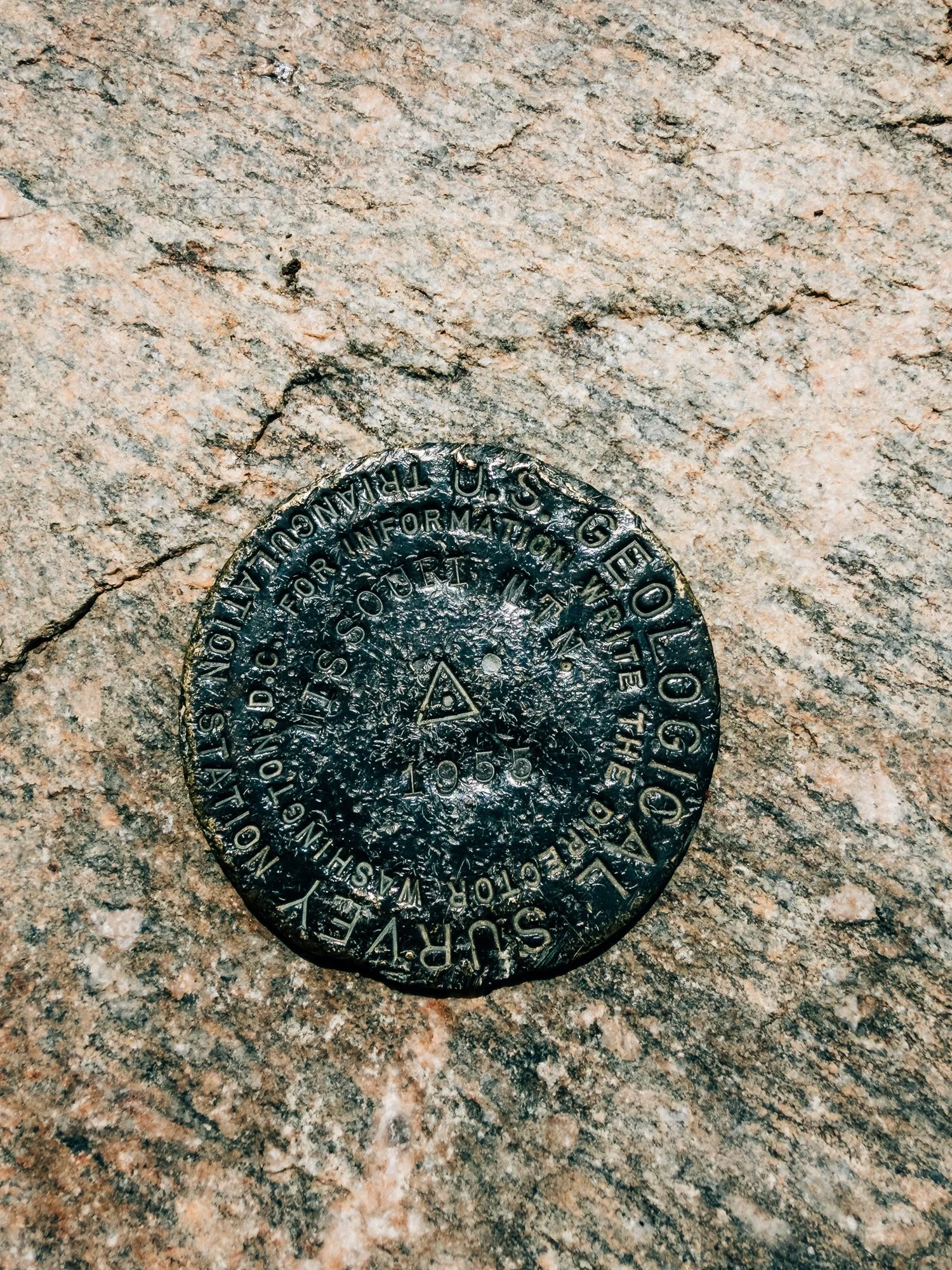USGS survey marker set in the summit rock of Missouri Mountain