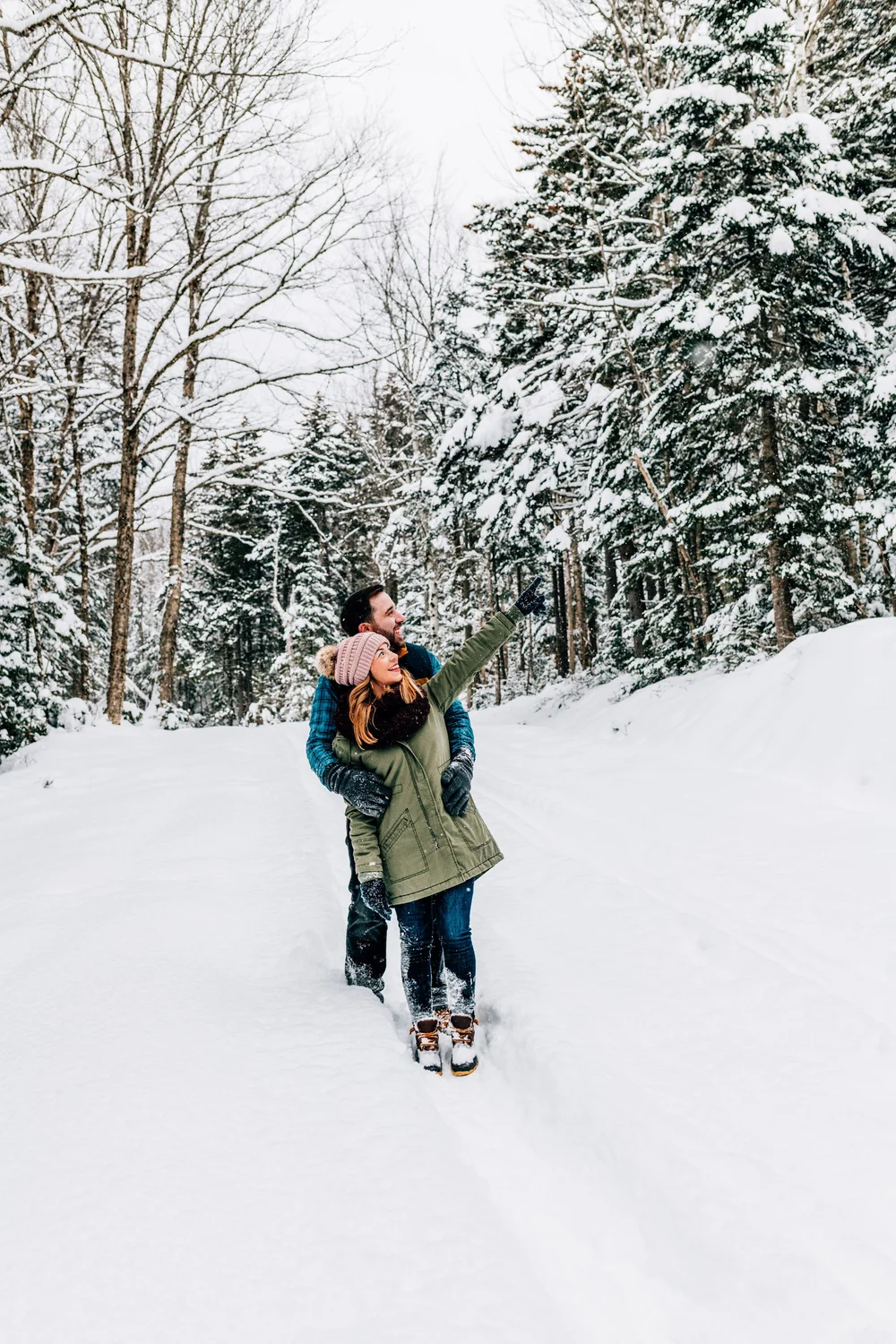 Winter adventure engagement session photography in New Hampshire