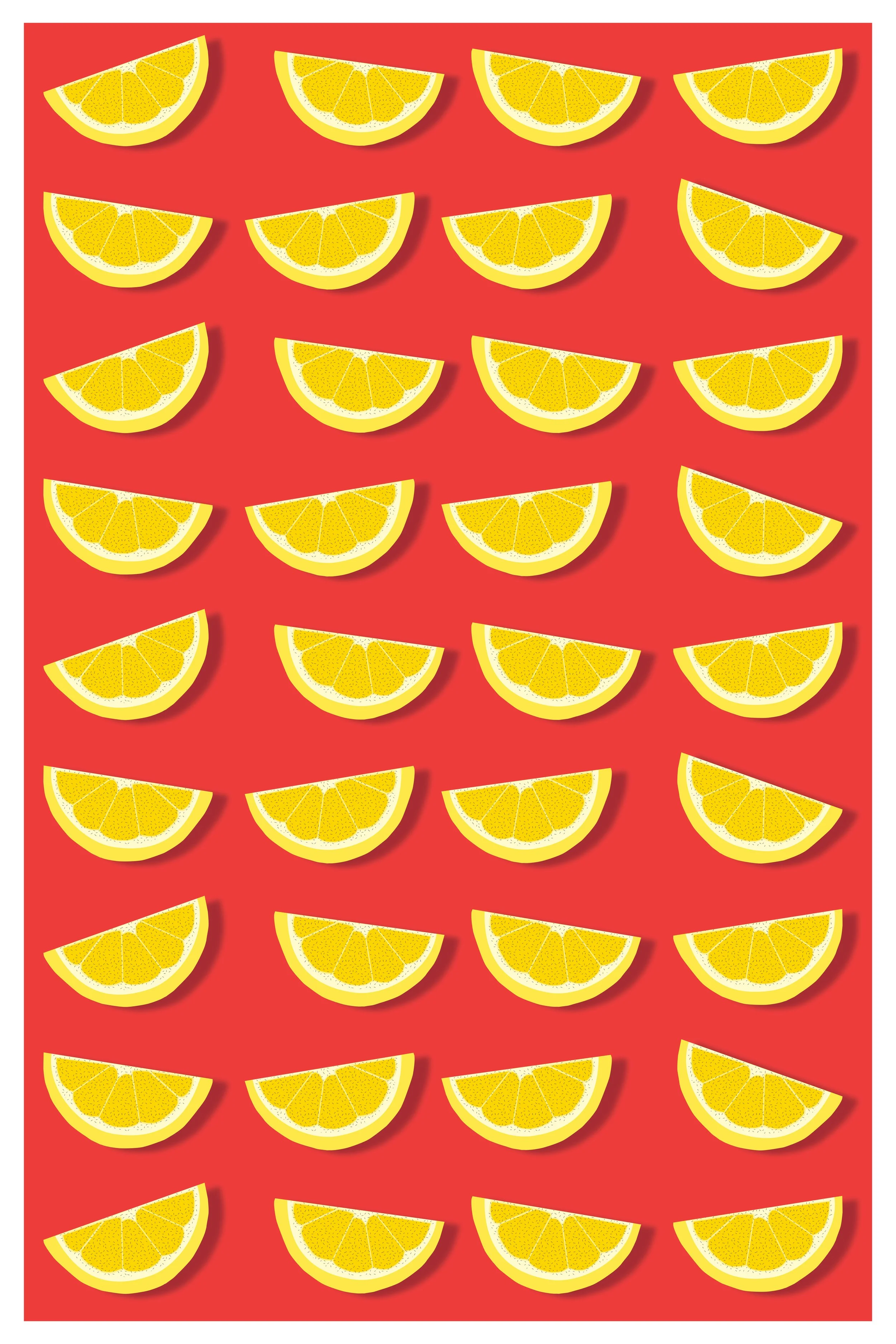 Pattern of lemon slices on a red background.