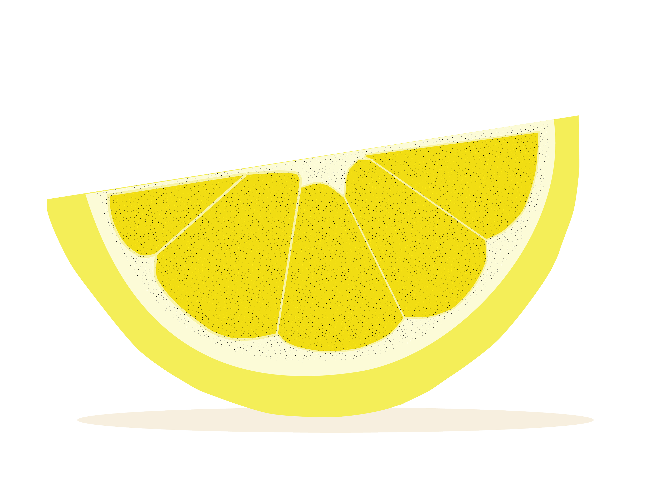 Illustration of a lemon wedge with sections, seeds, and peel.
