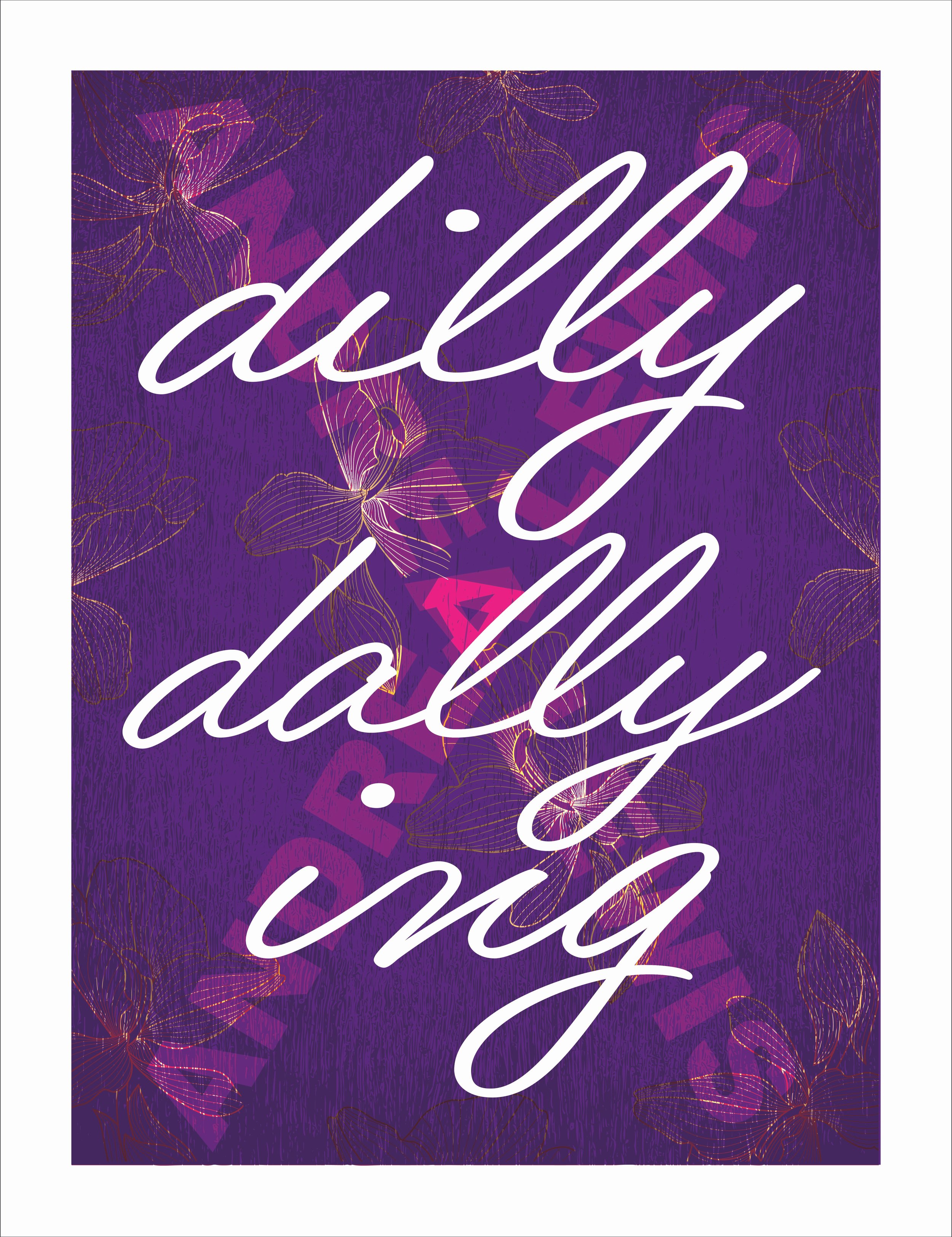 Purple greeting card with gold butterfly outlines and the white cursive text 'daddy' repeated three times.