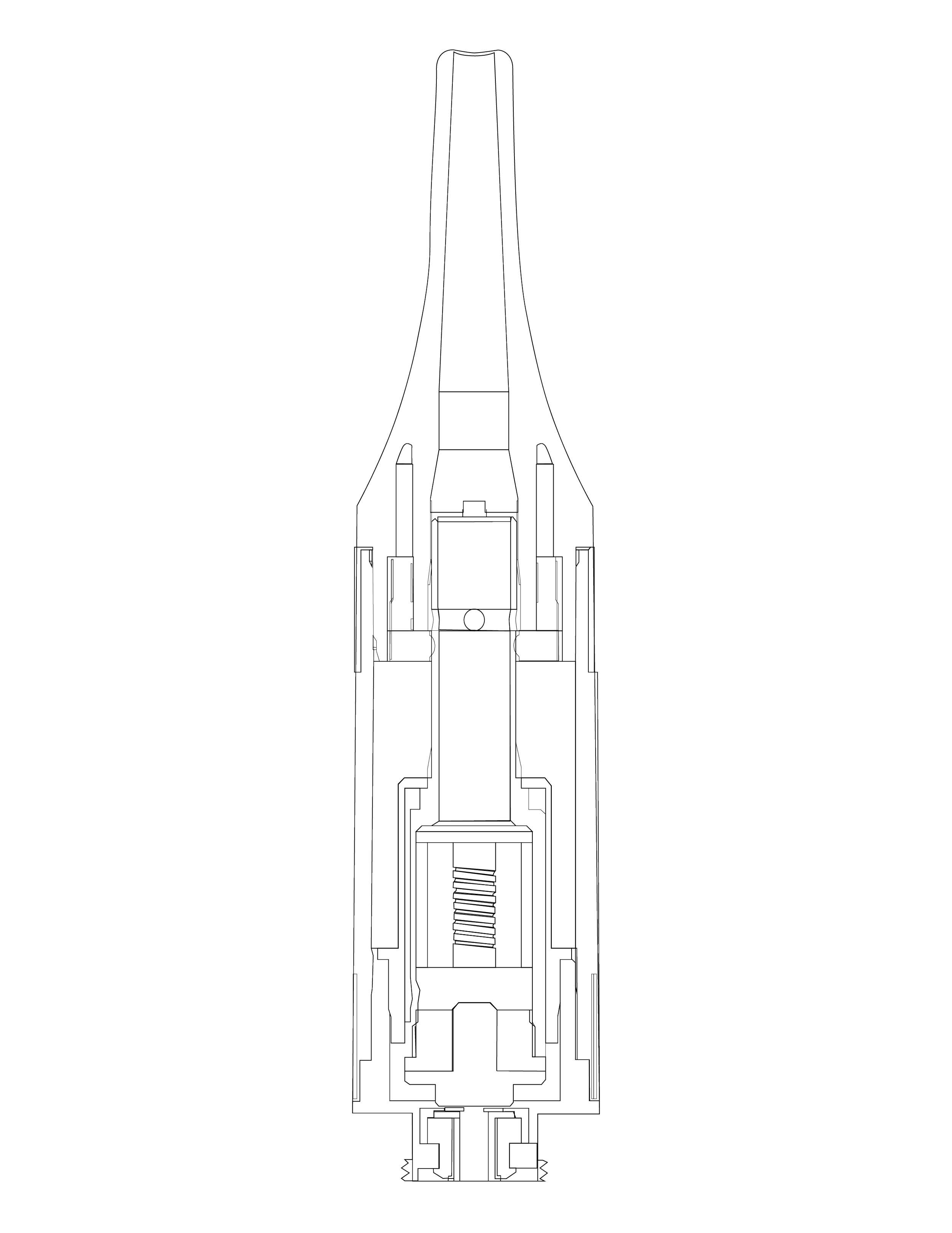 Technical schematic diagram of a missile or rocket showing internal components.