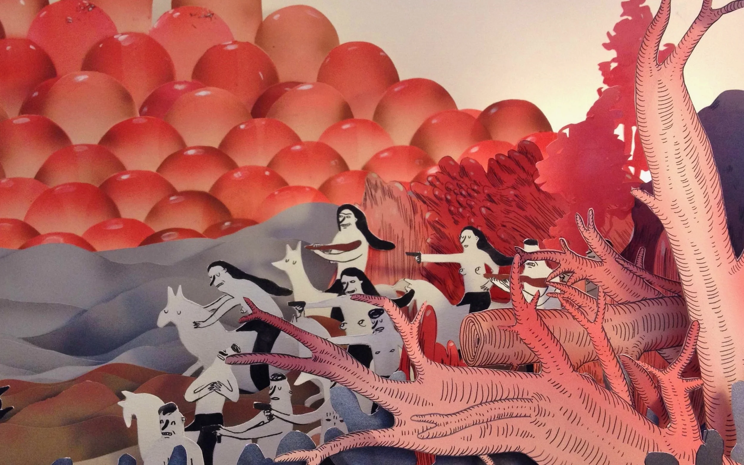 "Battle of the Sweetlands" detail Acrylic, ink, and mixed media on paper. Nicole and Caitlin Duennebier