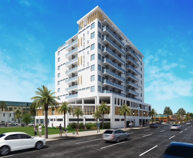 Proposed EDGE District Boutique Hotel from 1st Ave North. Preliminary render subject to change.