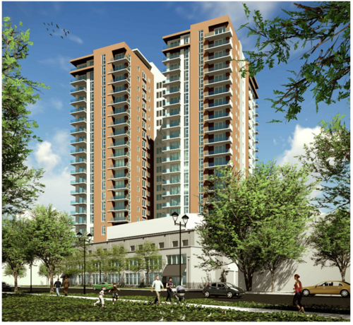 The building is designed in a “U” shape which increases the set back along 5th Street North.