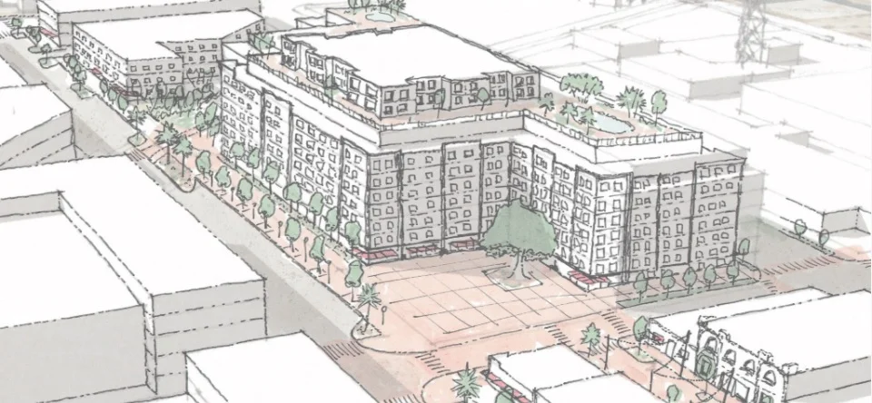 The chosen proposal could include a mix of retail, office, housing, civic/park space, and possibly a hotel. This conceptual vision for the site was included in the EDGE District Master Plan.
