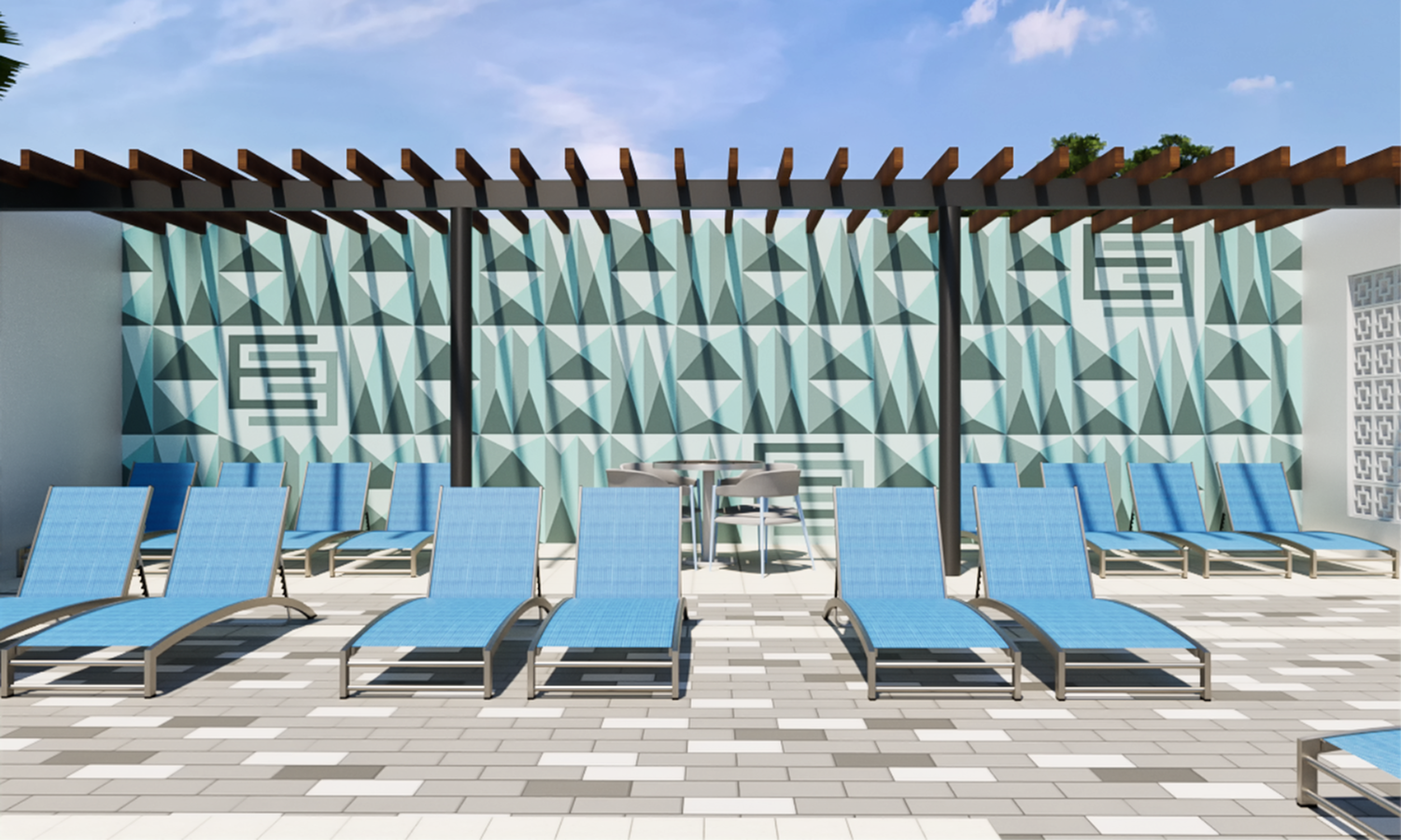 Elements on Fifth features new pool area with a mural by local artist Chad Mize.