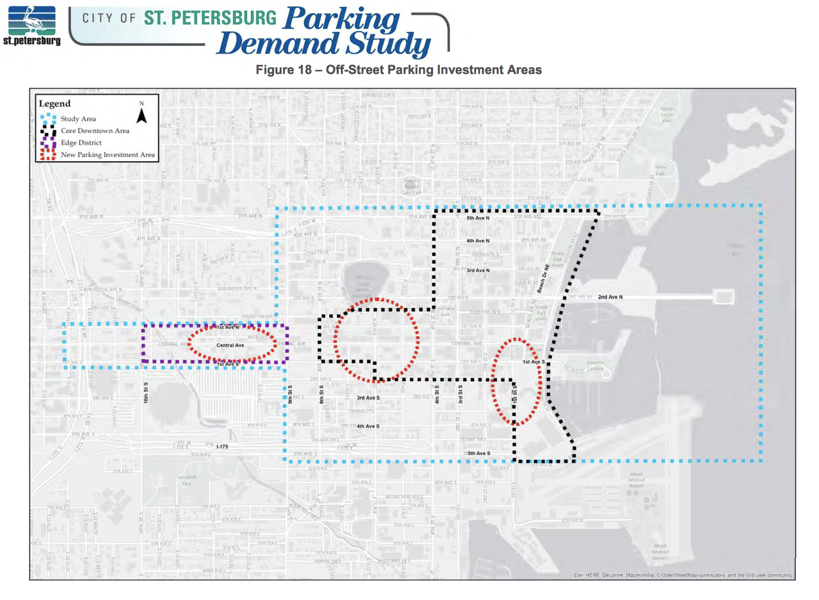 A parking study completed by the City in 2016 highlighted the location as an area for investment in parking facilities. Click the map to for a larger view.