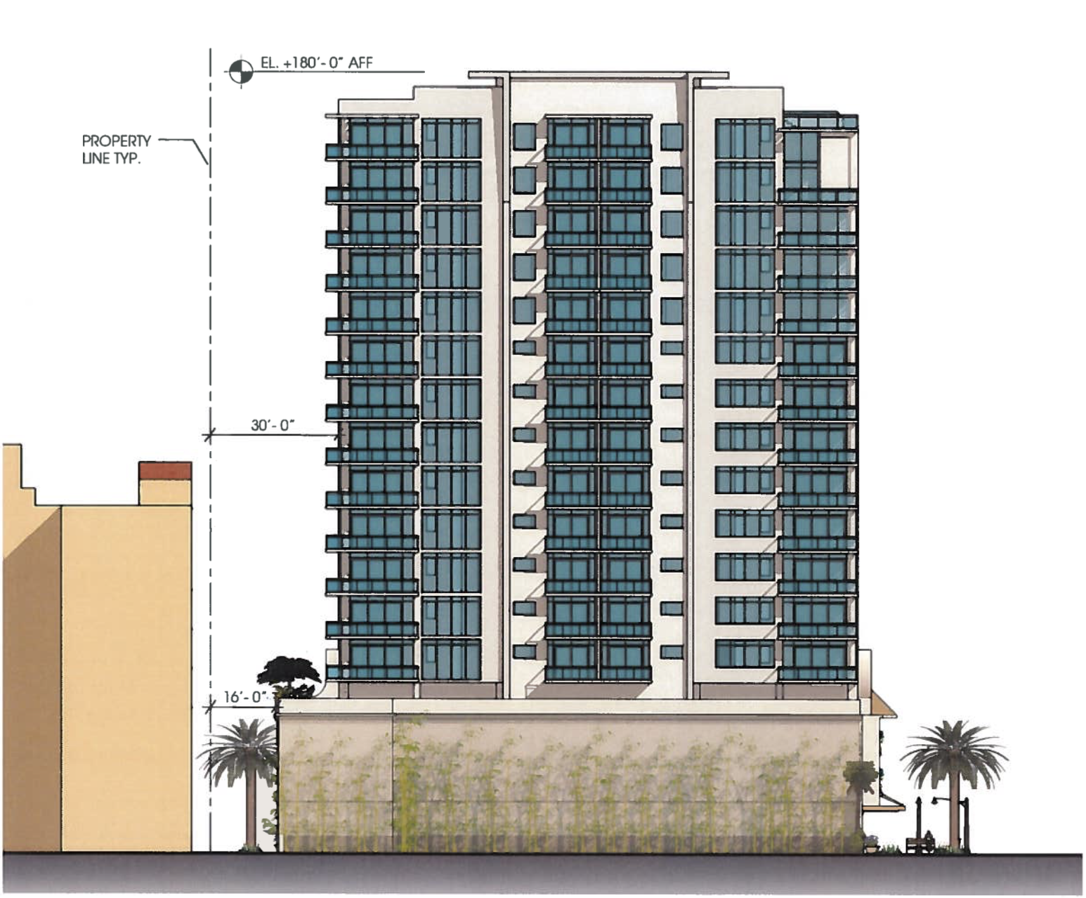The south elevation of Blue Lotus as it is currently proposed.