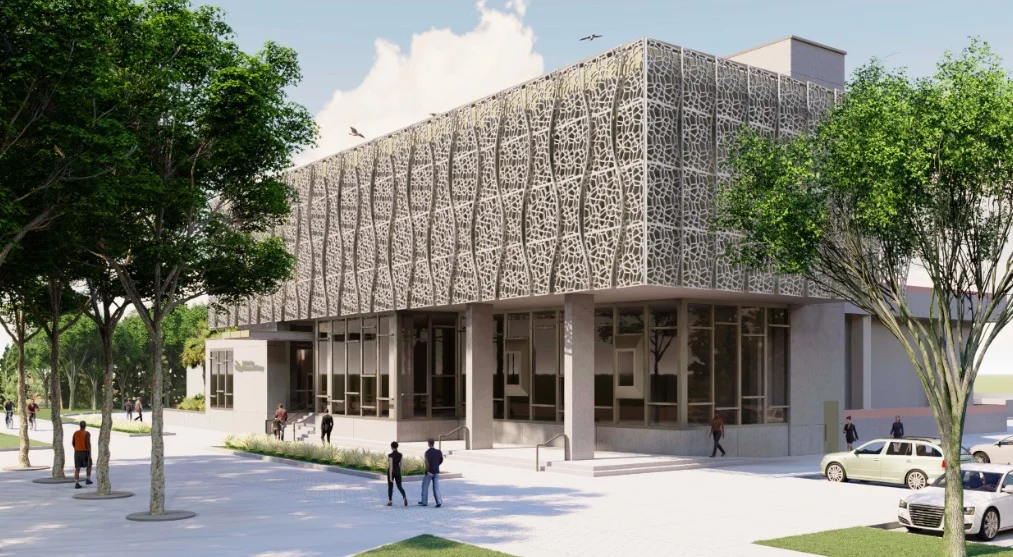 Rendering of the entrance to the St petersburg Museum of History expansion at 335 2nd Ave NE in downtown St Pete. Rendering from arc3 arcHitecTure.