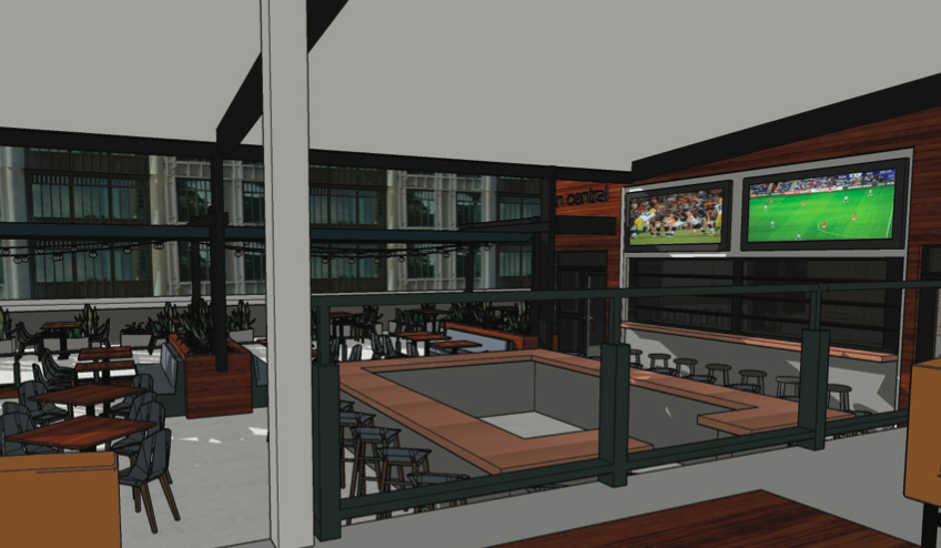 Rendering of upgraded patio seating at the Brickyard
