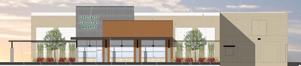 The East Side elevation of an organic grocery store proposed for 201-205 38th Avenue North