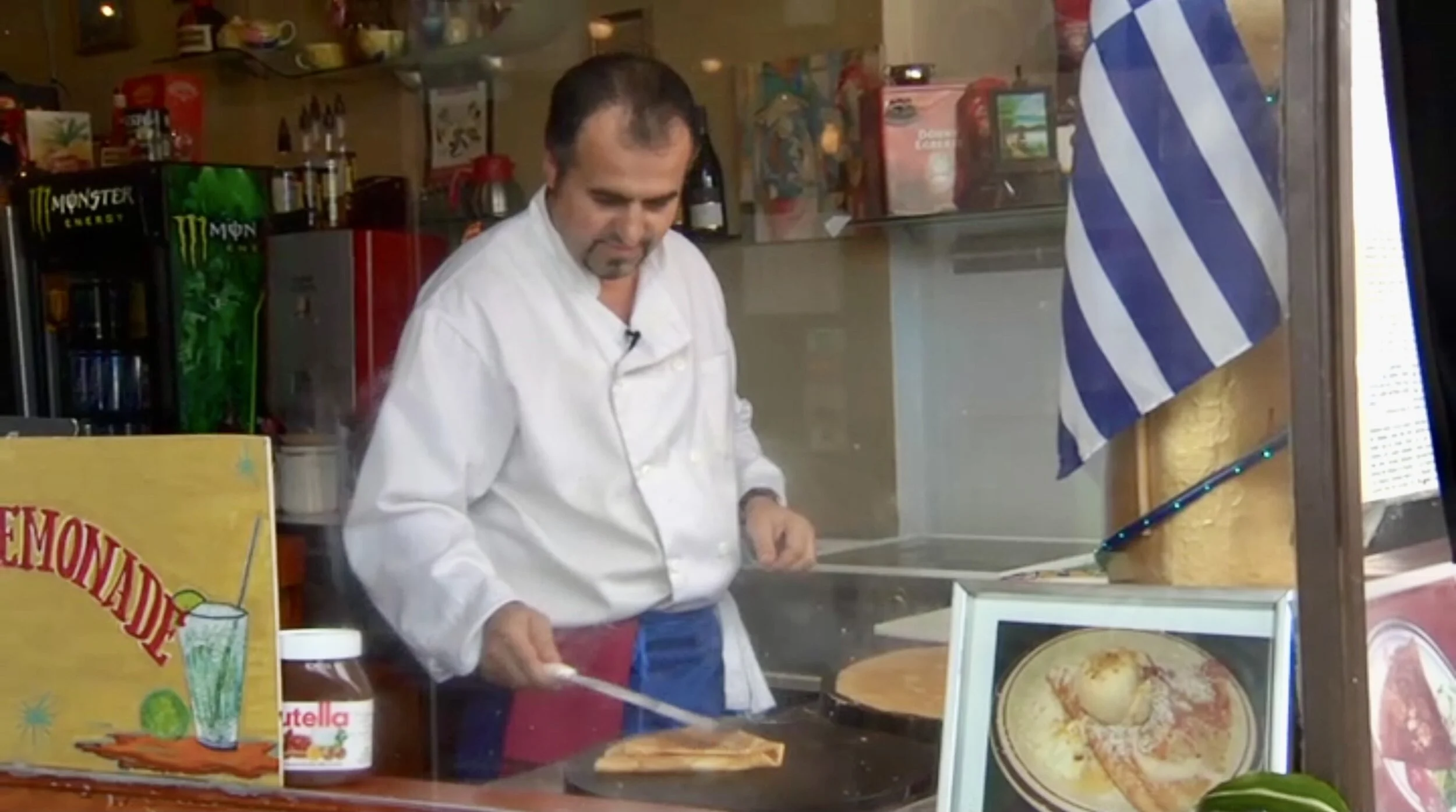 Chef Dinos making a crepe at La Creperia Cafe in Ybor City