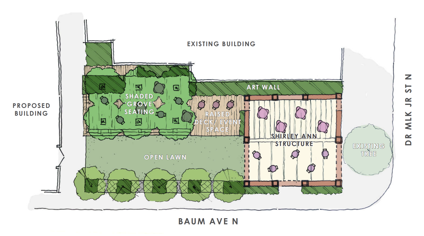 A new pocket park is planned for Dr. MLK Jr. Street N. and Baum Avenue.