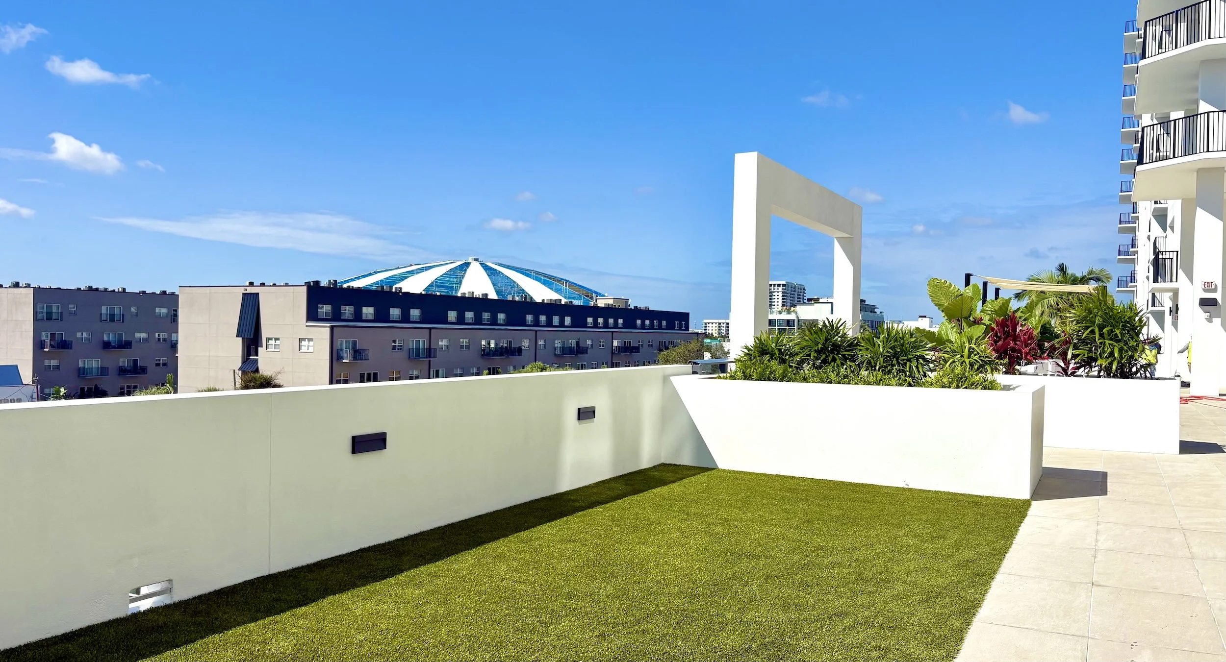 Yoga lawn on pool deck