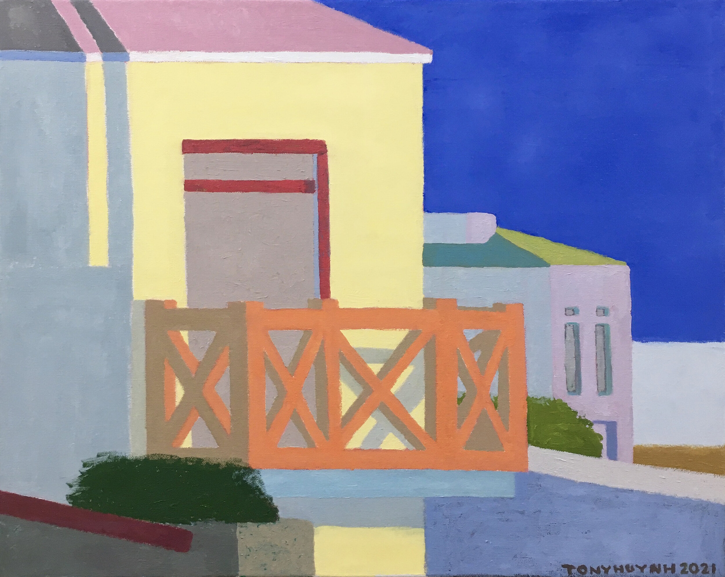  Sunset Balcony (2021).  Oil on Canvas. 20” X 16” inches. 