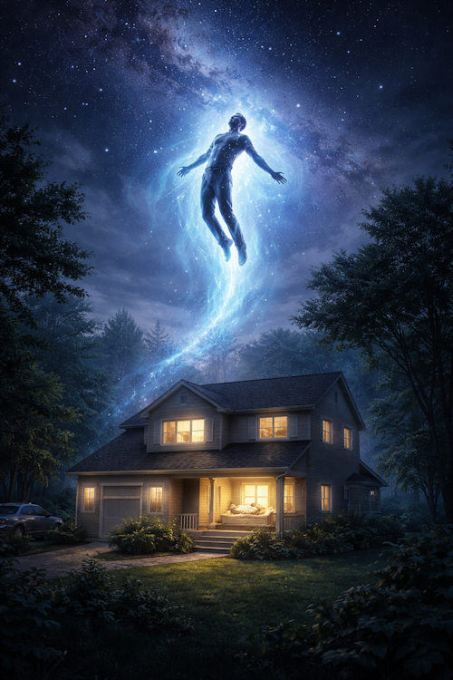 Astral travelling above a house