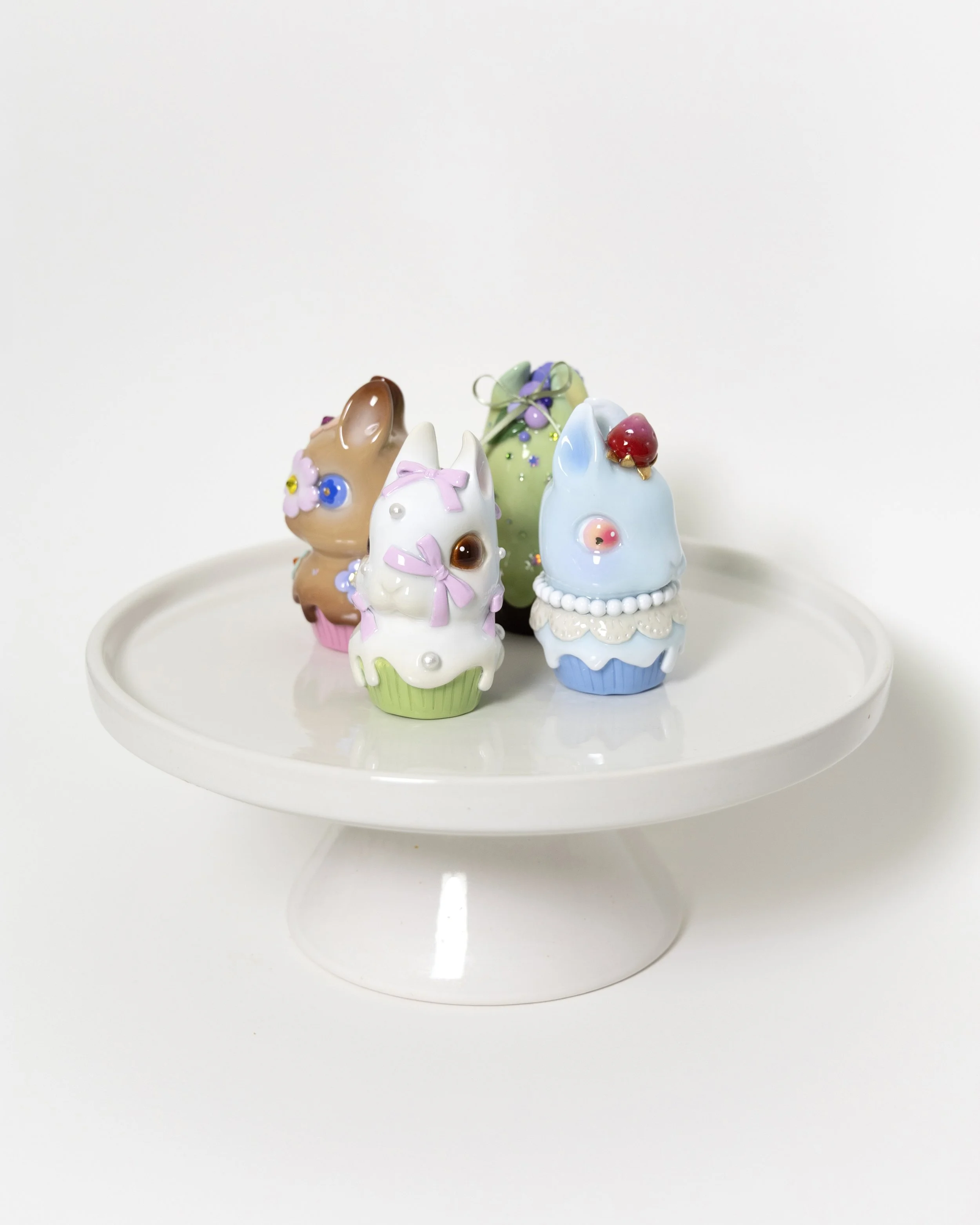 TEA PARTY II COLLECTION. Epoxy clay, acrylic paint, resin. Approx. 2.5 × 2.5 × 4.5 in (L × W × H)