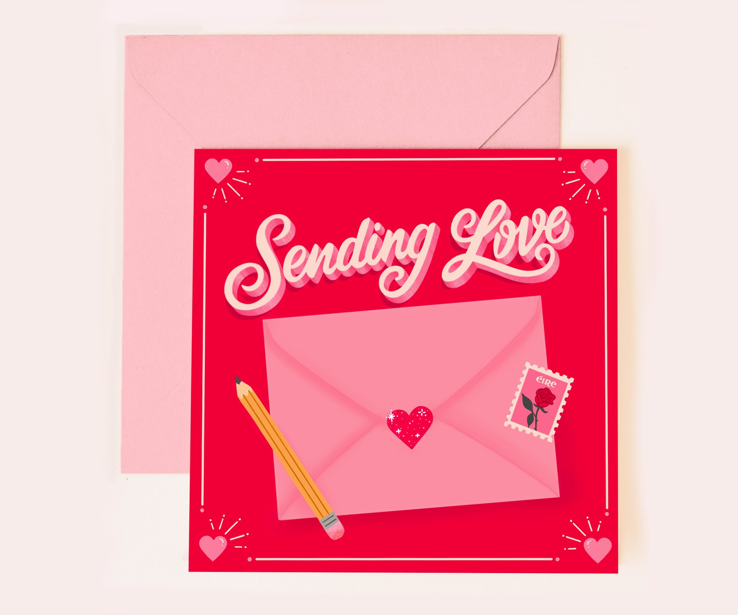 Sending love greeting card - includes envelope and seal sticker