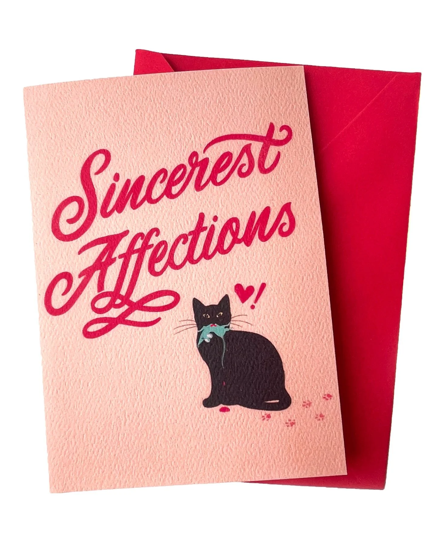 Most sincerest feline affections &hearts;️🐀🐈&zwj;⬛

New valentines cards! endearing, albeit a little gruesome, and perfect for cat lovers with a slightly twisted sense of humour 💌

Available on Chubbycherubco.com and Etsy! 🐈&zwj;⬛💌

#valentinesd