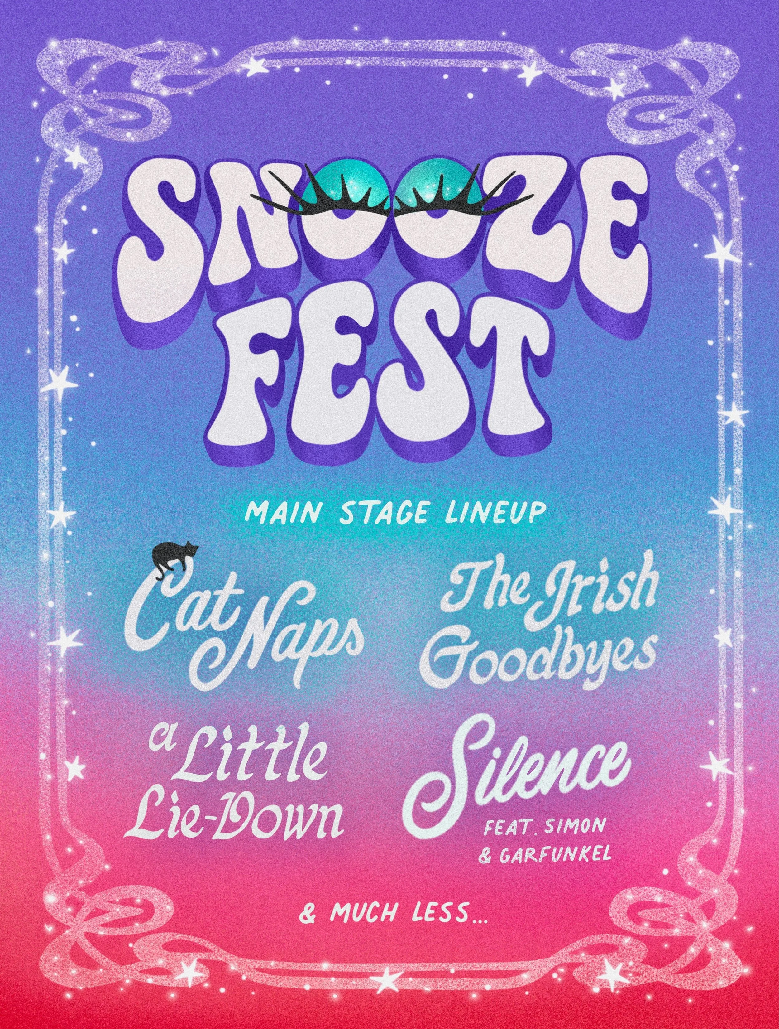 Wake up babe the new SnoozeFest lineup just dropped 💤

Living life to the minimum ✊Who&rsquo;s missing from this lineup? 

#snoozefest #irishgoodbye #sleep #jomo #illustration