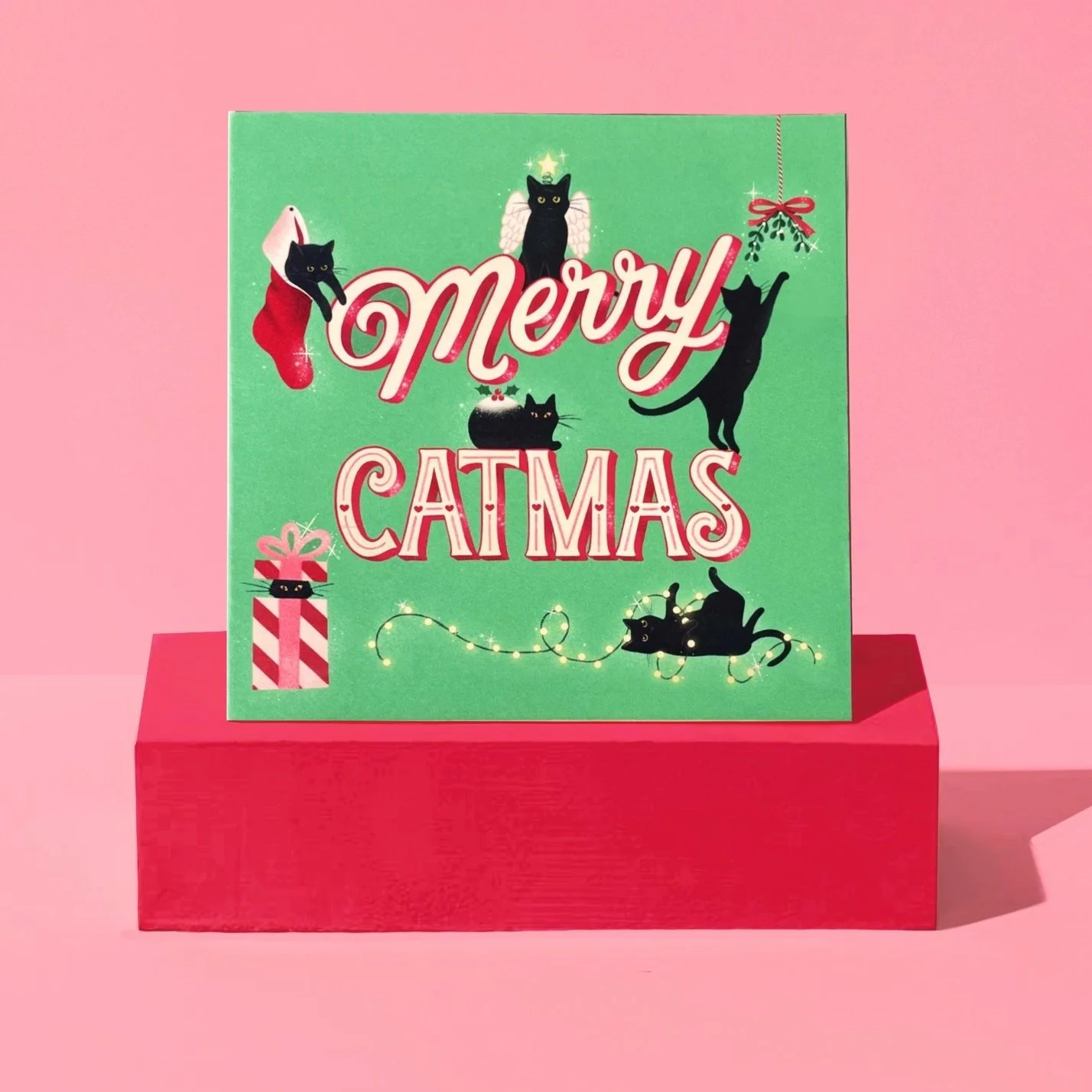 Merry Catmas Cat themed Christmas card