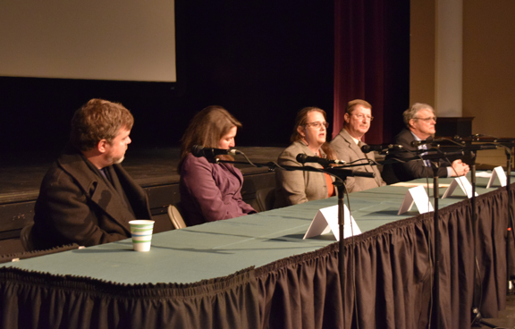 Panelists: Dr. Eric Waggoner, English, Angie Rosser, Executive Director of WV Rivers Coalition, Dr. Kim Bjorgo-Throne, Environmental Science, Tom Landis, City of Buckhannon Water Plant Supervisor, Dr. Rob Rupp, Political Science.