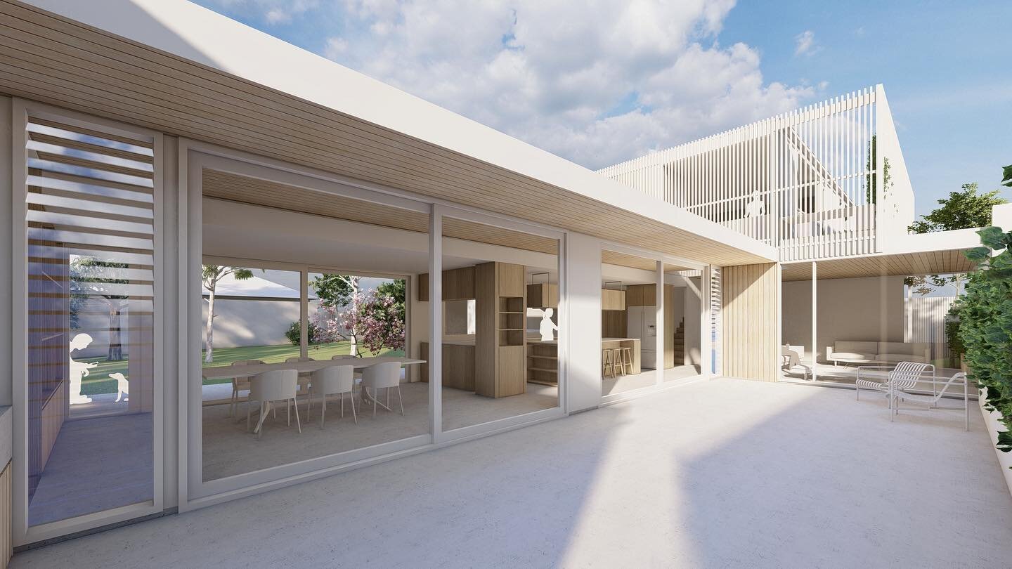 New extension about to head into town planning. 
The glass link is designed as a walkthrough Dining/Kitchen area which also allows passage between the eastern and western outdoor entertaining areas.