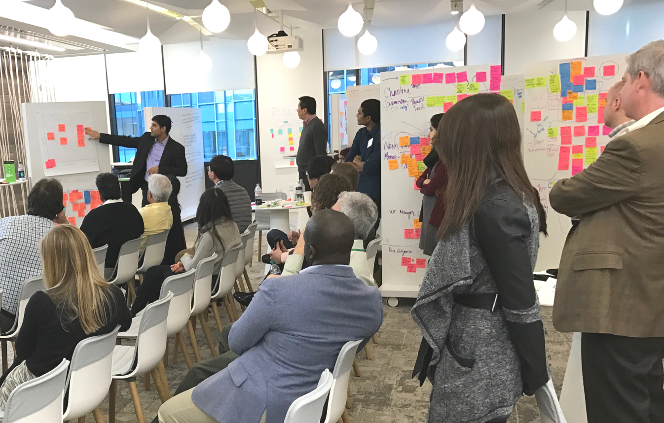 Images from a design thinking workshop on pharmacovigilance attended by industry experts