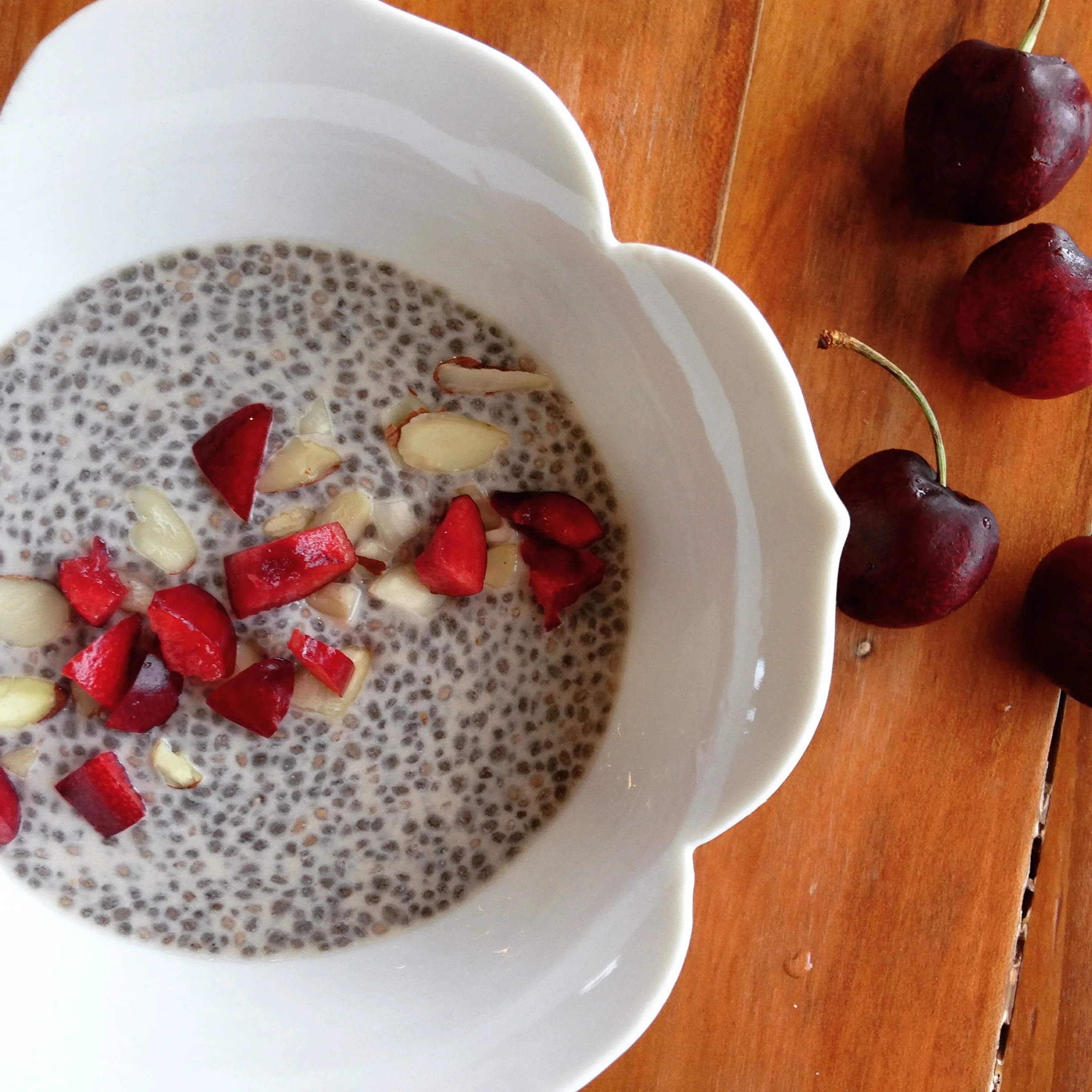 Vanilla Chia Pudding with Cherries & Almonds