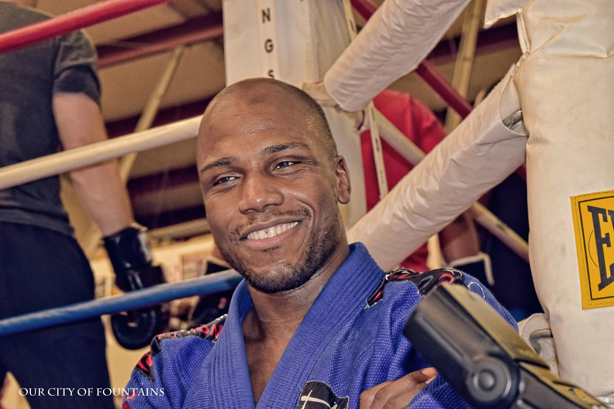 "I was in the military for 14 years, deployed three times to Iraq...I'm still in the reserve. This gym, and everything you see is deployment money and Donnie's hard earned money. Donnie and I went in together. We both own this gym. He matched me to every dollar. I've been competing for about 7 years now. The way this all started was when I went to an XFC tryout years ago. XFC ended up getting a co ntract in Brazil. They had a tryout in Charleston, SC in 2012, and the winner would get a contract with them. So my friend Prince and I went and paid 50 bucks to try out...the next day I won the contract. Prince also did extremely well for himself. What was more important than that contract I won were the connections I made in Charleston. The trails were held in an MMA gym called Charleston MMA, it's run by a promoter of Conflict MMA Jared Williams. At the time he was also the owner of Charleston MMA, when Prince and I went down there to fight, Jared saw us compete and later came up to us and asked us if we could fight for his promotion. So, not only did I win a contract with the XFC, he gave me the opportunity to fight for Conflict MMA. When I got back I told Donnie, "Hey man I won a contract with XFC." His response..."Now we have to get serious." (Chuckles) I thought we already were at that point. I guess I was wrong. (Jokingly laughs) We have a running joke around the gym where Donnie and I are mom and dad. We argue all the time but we have a love and respect for each other."