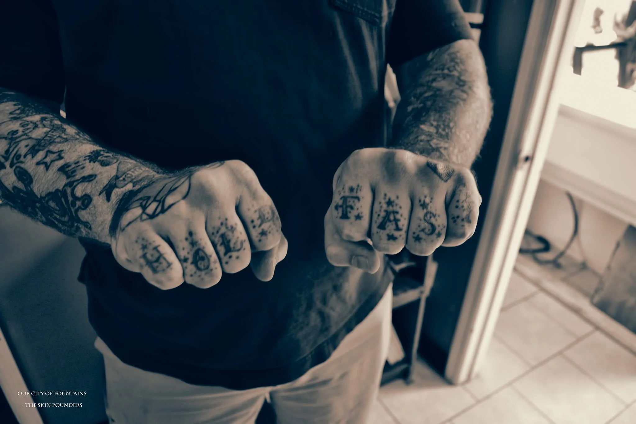 "I had visible tattoo's on my hand before I had any other tattoos. At that time...I almost lost my job as a floor guy because I had them tattooed. Even then, the owners were so old-school that you couldn't have anything you couldn't hide from a judge... if you put a coat and tie on, you shouldn't be able to see any tattoo's. Back then, they didn't do those tattoos on anyone. In that time of my life it was 'middle-finger to the world' though. I was wide open."