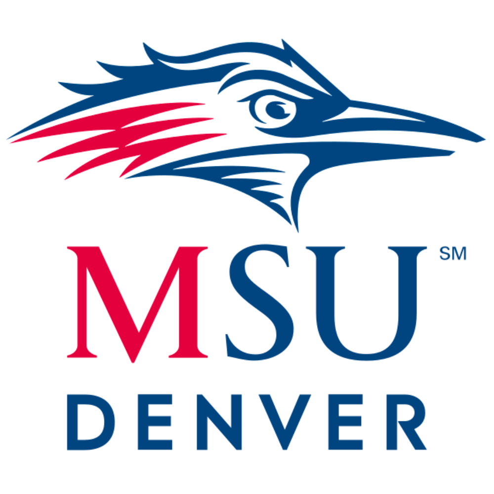 Logo of the Minnesota State University, Denver where the mascot is a bird with a red and blue crest, and the text 'MSU Denver' underneath.