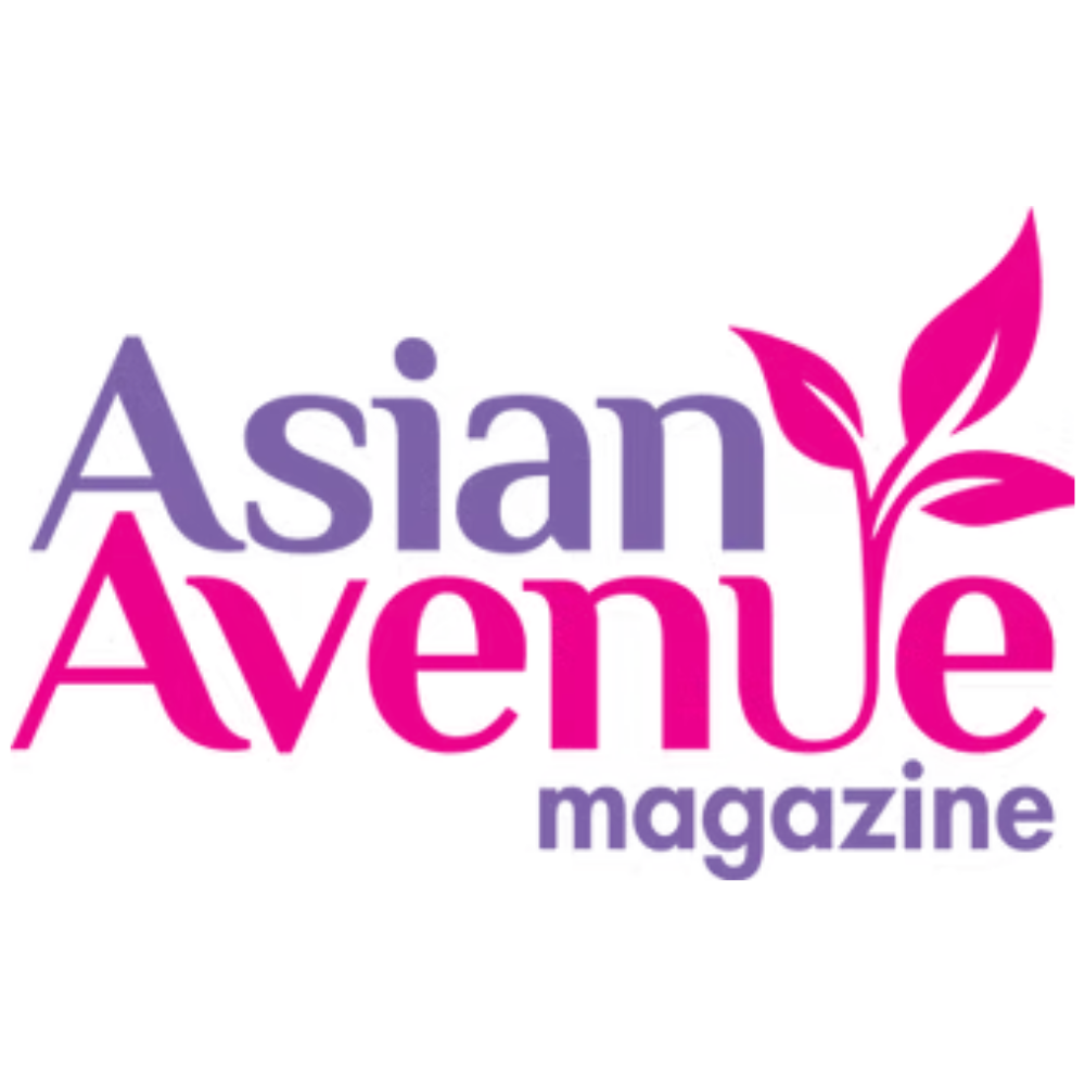 Logo of Asian Avenue magazine with purple and pink text and a pink leaf design.