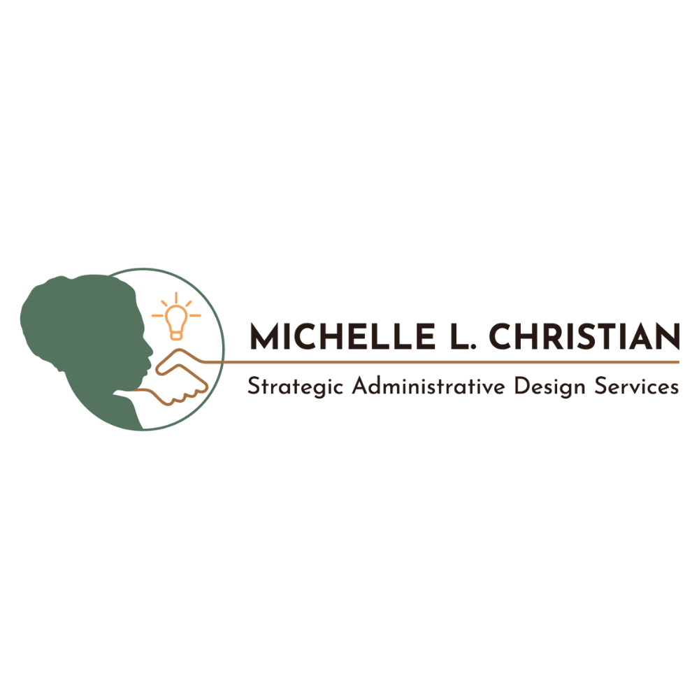 Logo for Michael Christian, Strategic Administrative and Data Services, featuring a silhouette of a person's head with a light bulb and hand icon.