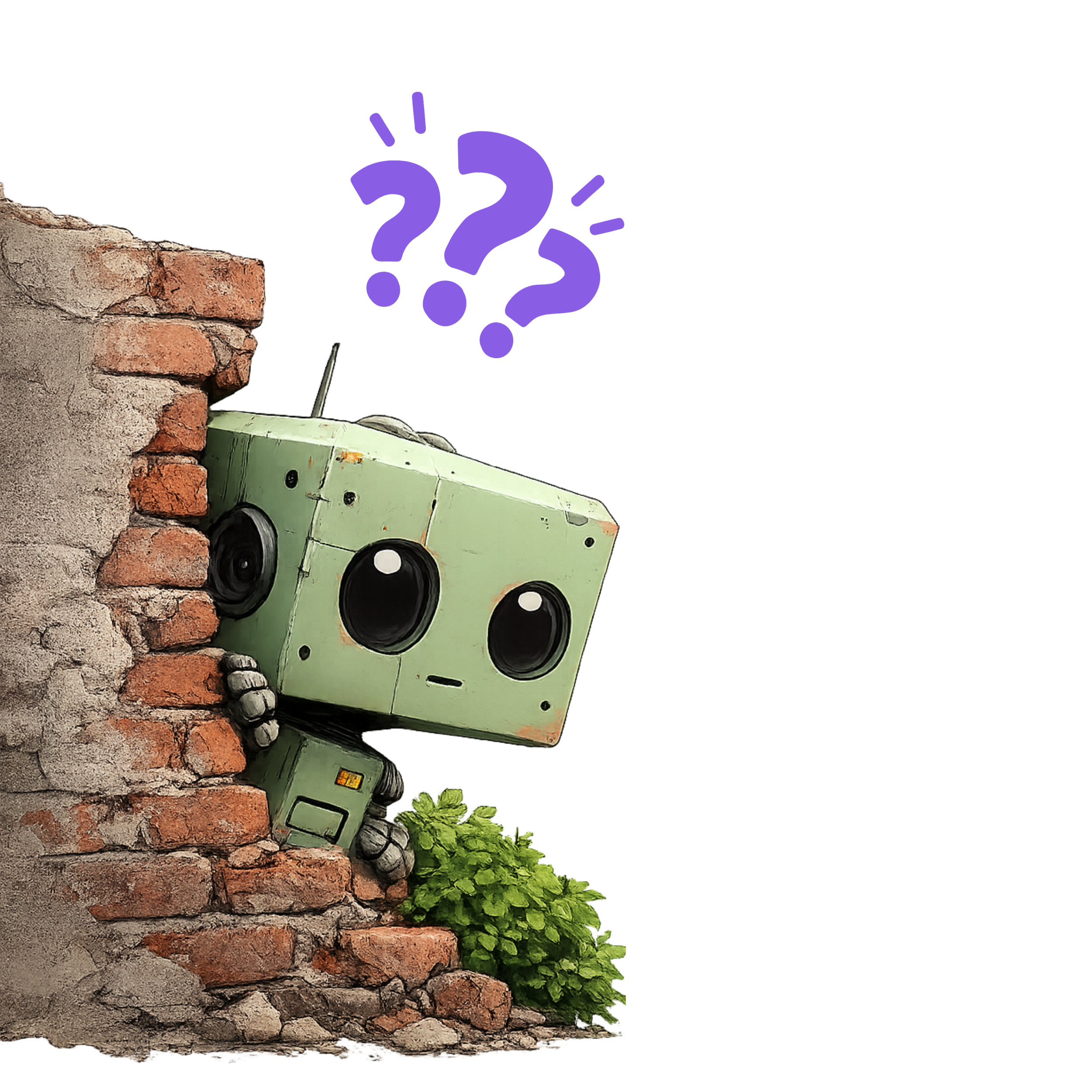 An arrangement of red bricks and gray stones forming a small wall, with green plants at the base, placed outdoors.