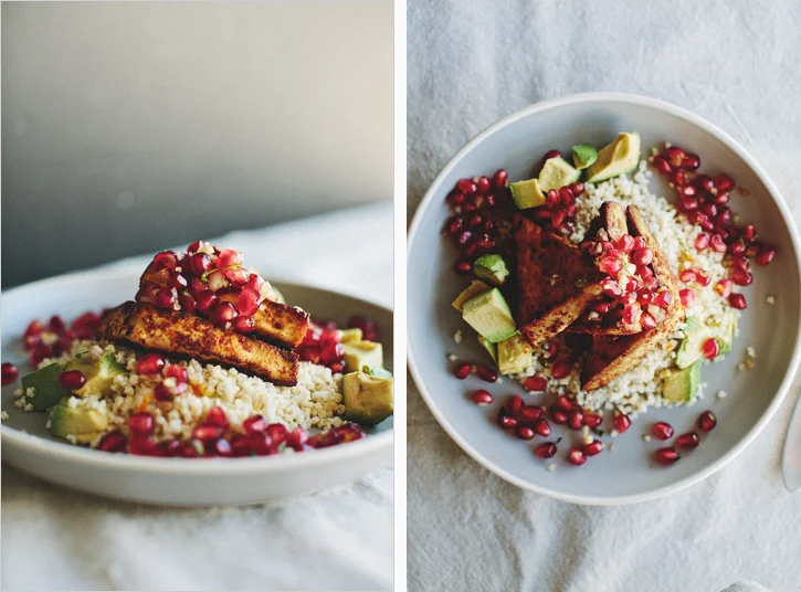 CHILI ROASTED TOFU WITH MINTED POMEGRANATE RELISH . sprouted kitchen