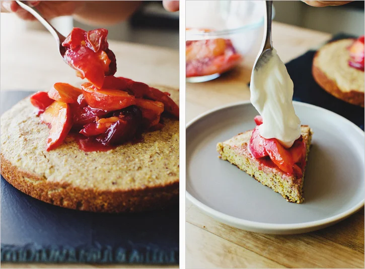 citrus & polenta cake with warm stone fruits . sprouted kitchen