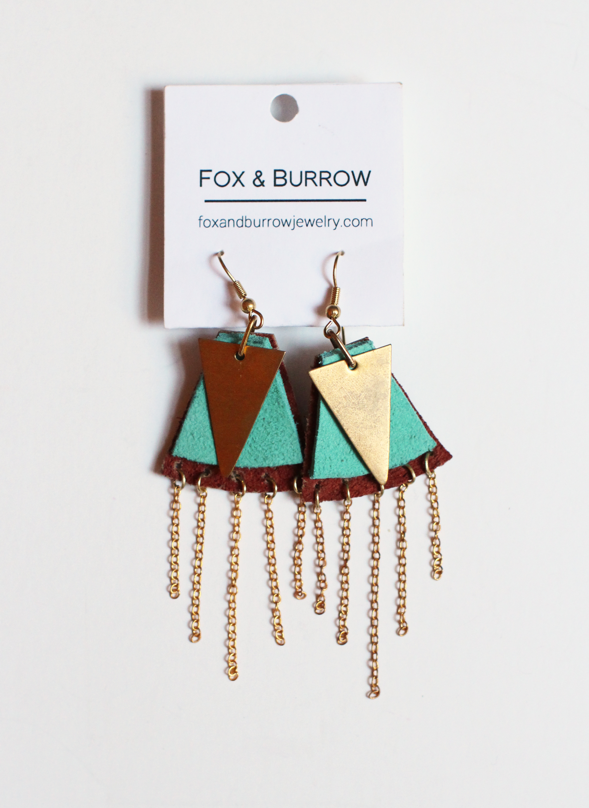 Geometric Leather & Brass Earrings