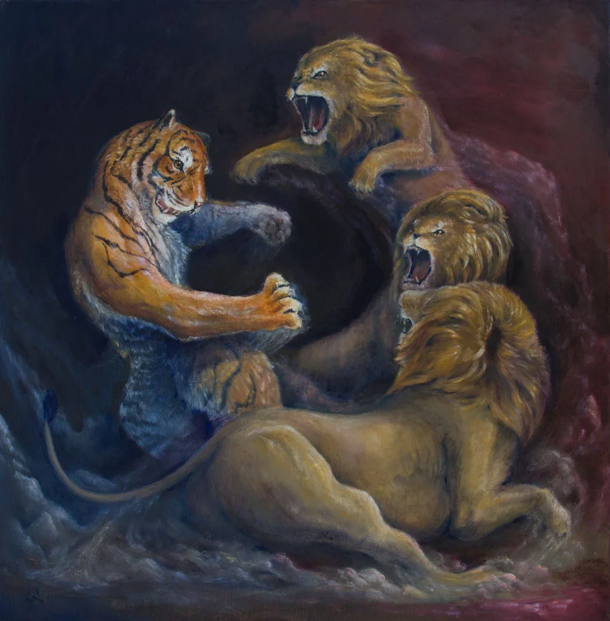 "Crouching Tiger, Hidden Dragon" 2015 oil on canvas 20"x20" SOLD