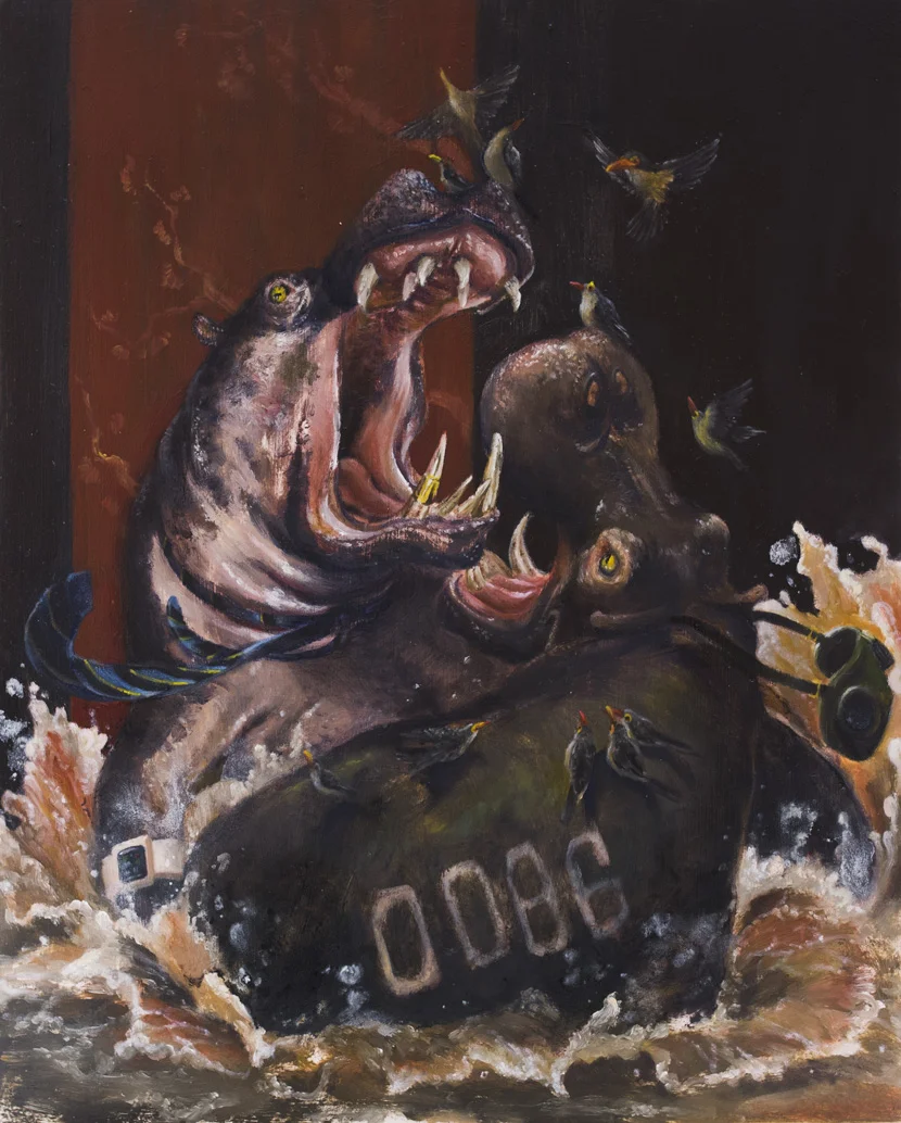 “War” oil on paper attached on wood panel 8”x10”