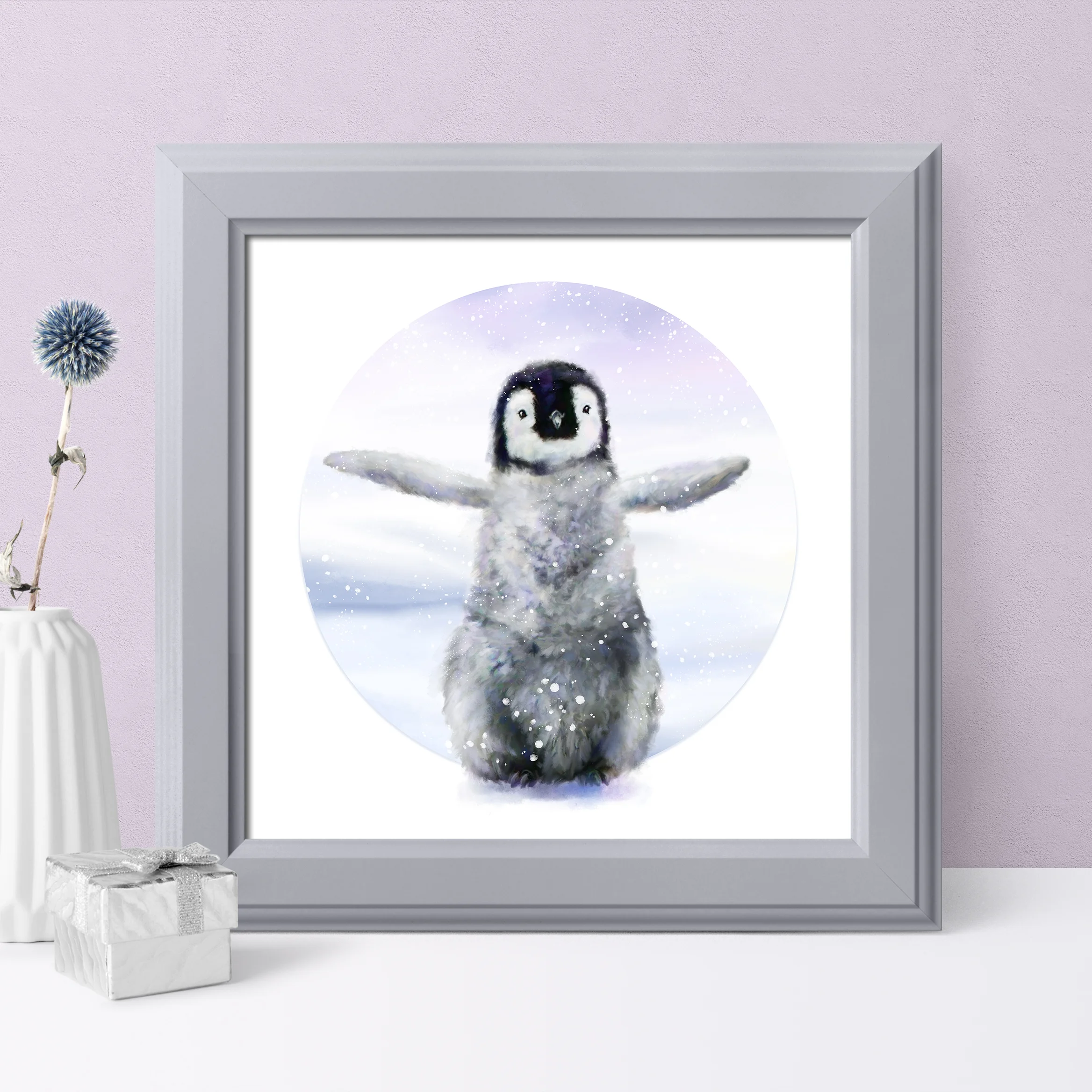 'A Winter's Waddle' Penguin Chick - Framed Art Print Mockup 2.jpg