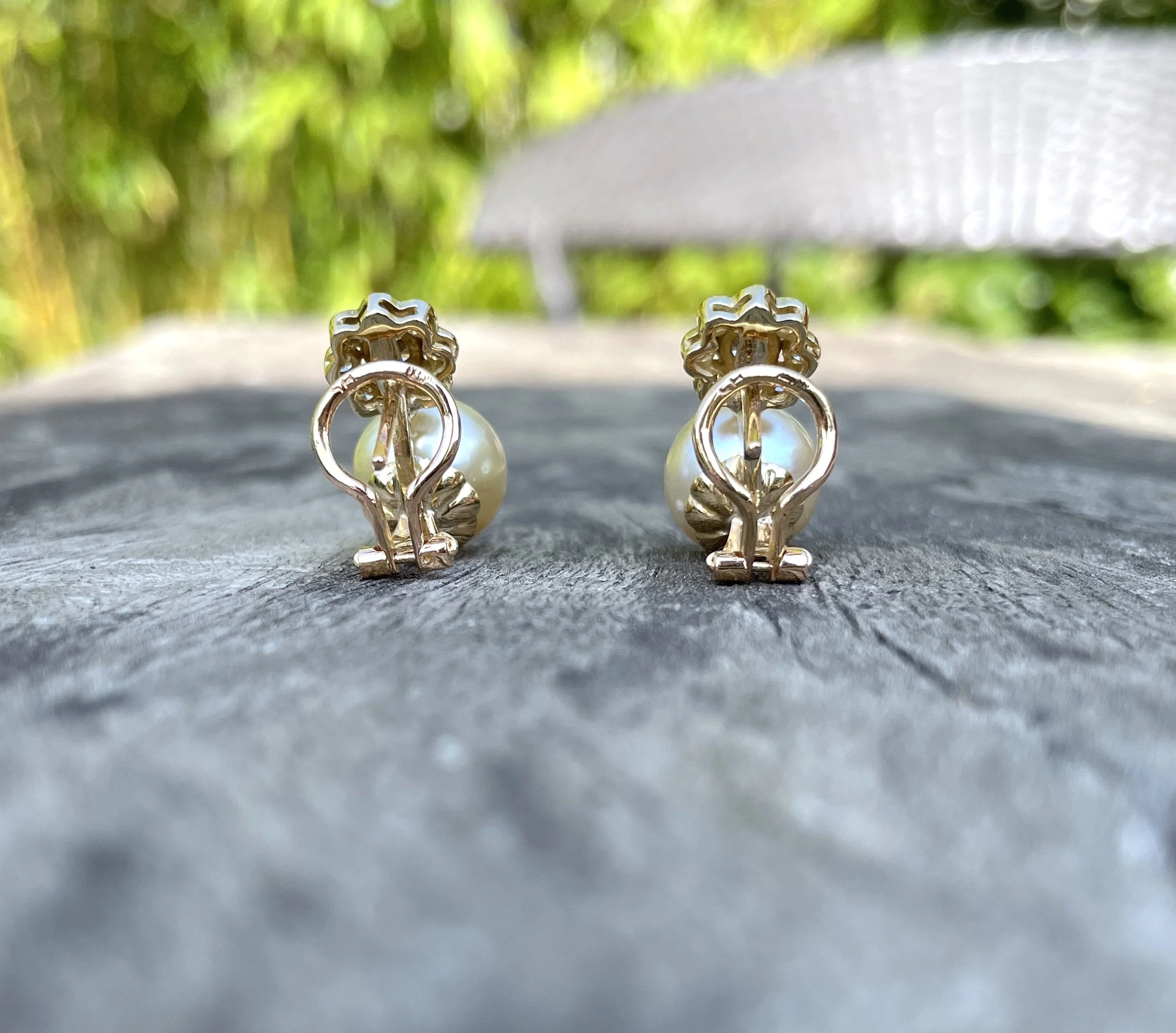 Boucles D'oreilles Pendantes En Or Jaune 14 Carats - Avec Perles De Culture Et Diamants, Neuf Avec étiquettes