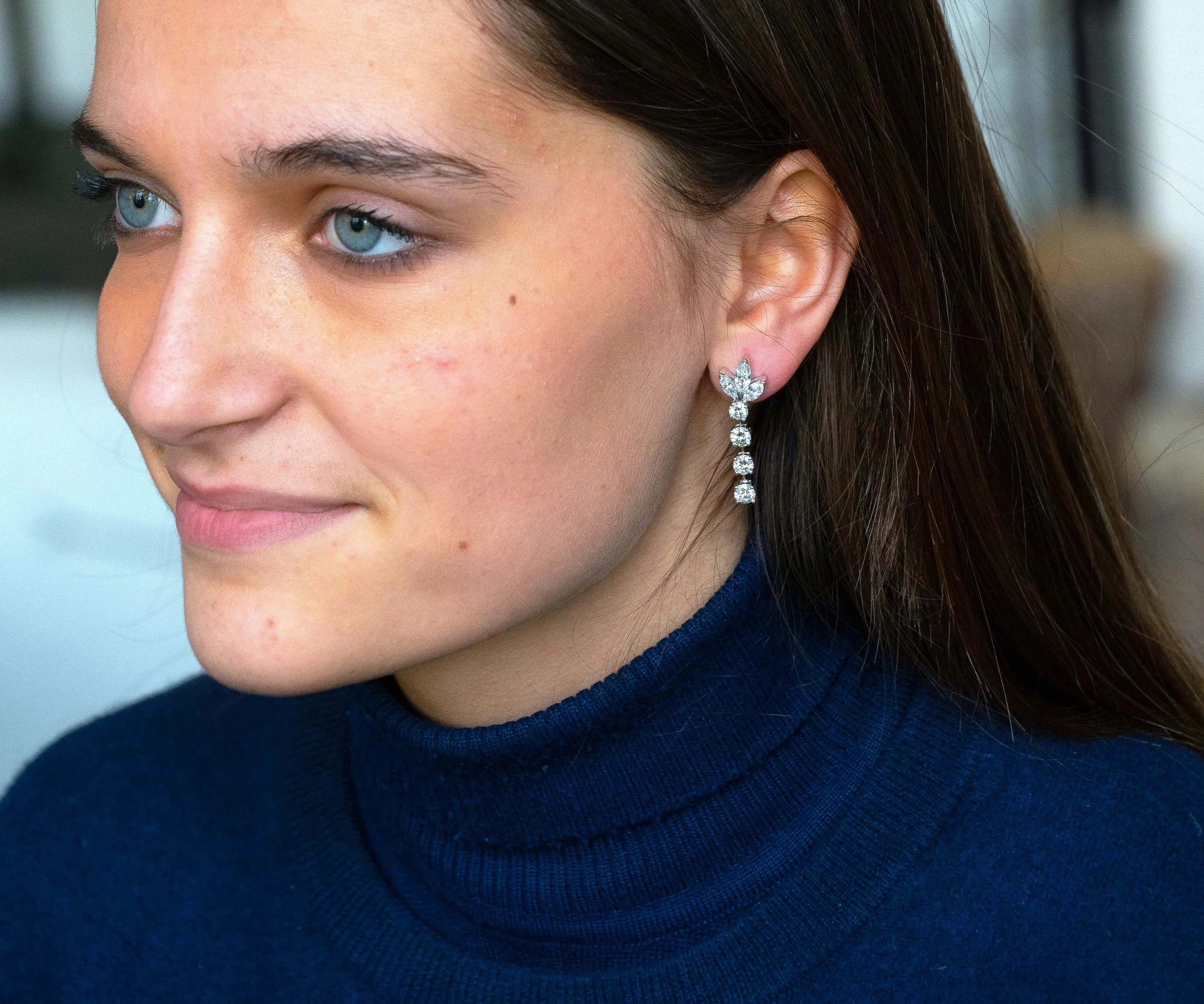 Boucles D'Oreilles Or Rose 18 Carats Diamants Edouard Nahum - Système 2 En 1 - Occasion Comme Neuf