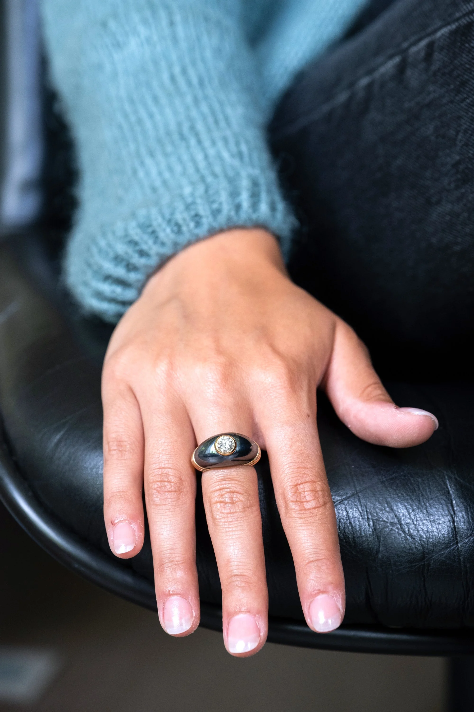 Bague vintage en verre blanc et argent