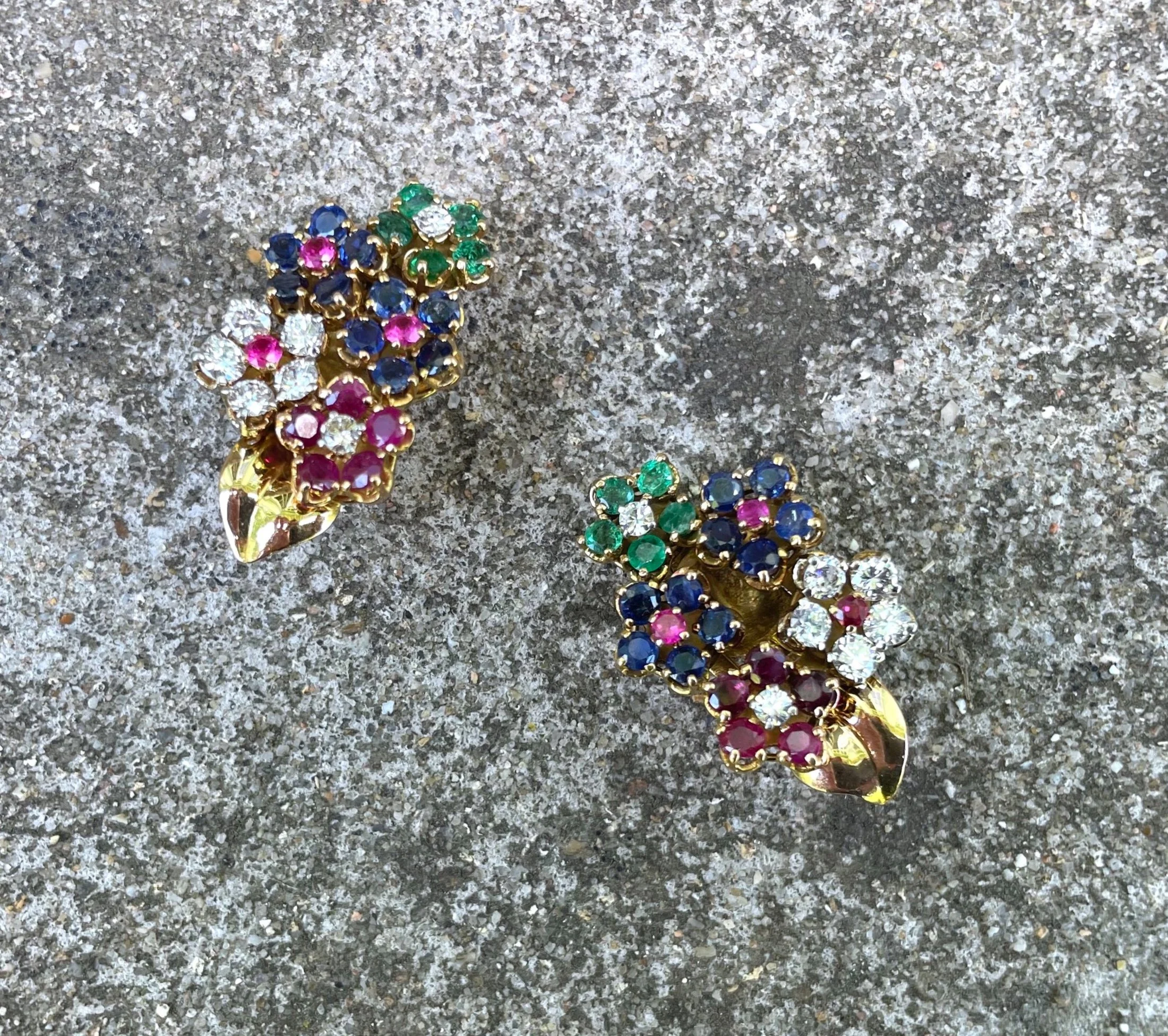 Boucles d'Oreilles Vintage en Feuille d'Or Multicolore