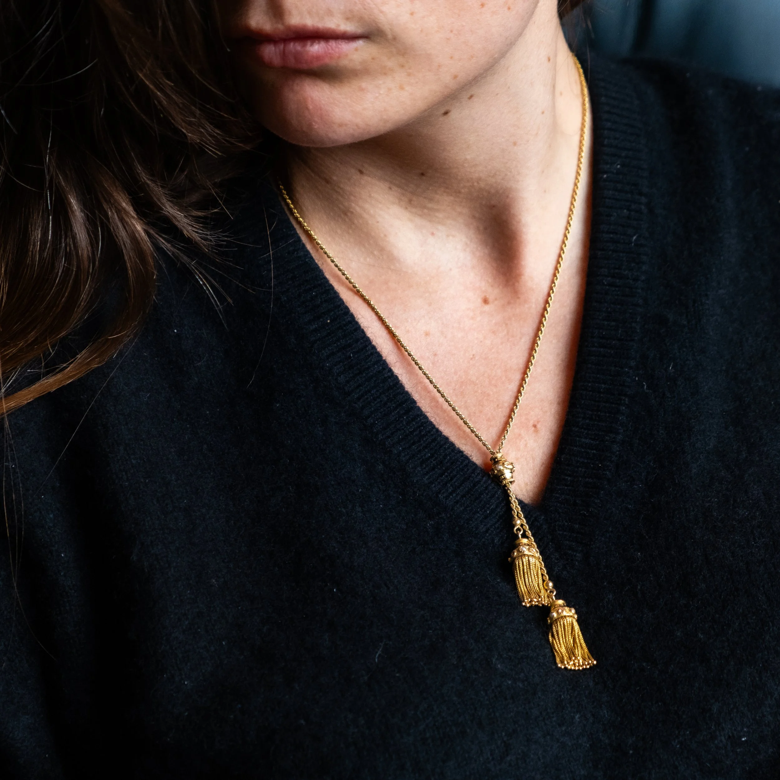 Collier Sautoir Ancien / Vintage Style Artiste Scandinave - Métal Argenté Et Pierre Naturelle - Avec Fêlure